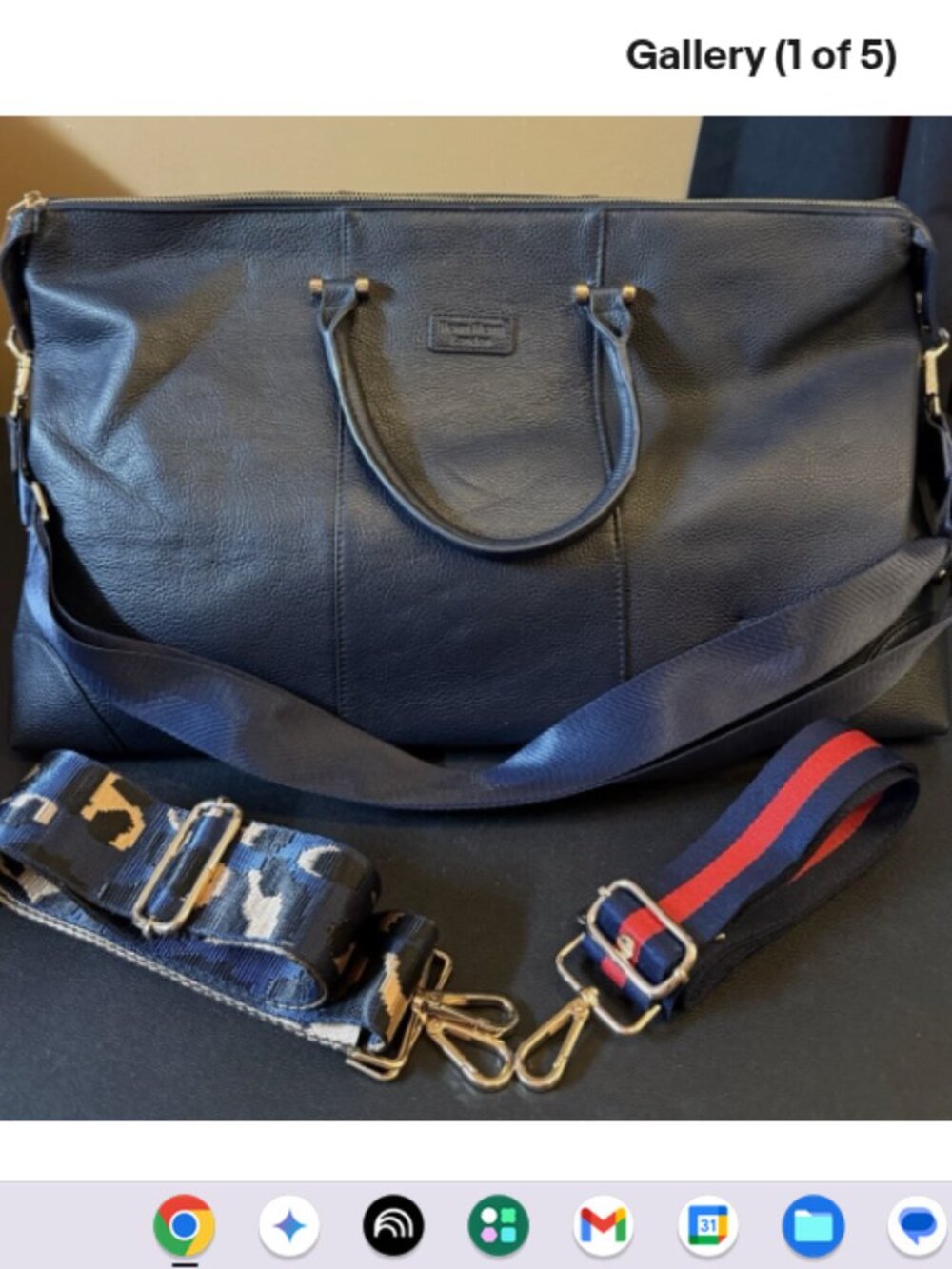 Pom Pom London Leather Weekend Bag with Multi-Straps-Navy A662807 NEW